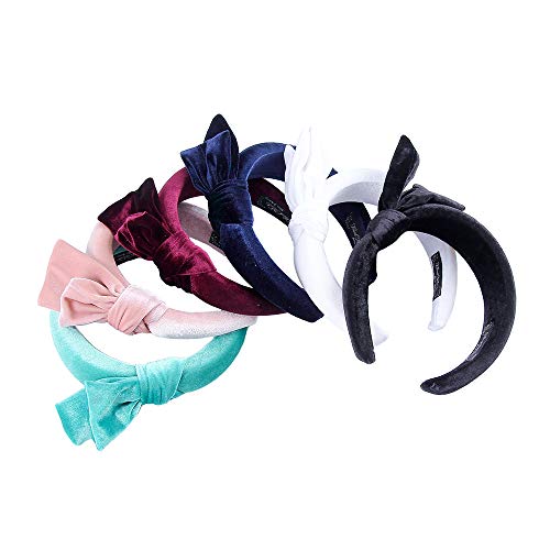 WELROG Diademas acolchadas Mujeres Terciopelo grueso 90s Accesorios para el cabello Diadema Banda para el cabello estilo vintage (Negro + vino rojo + azul marino)