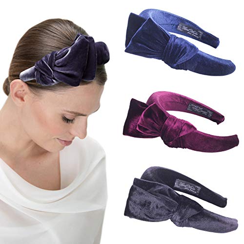 WELROG Diademas acolchadas Mujeres Terciopelo grueso 90s Accesorios para el cabello Diadema Banda para el cabello estilo vintage (Negro + vino rojo + azul marino)
