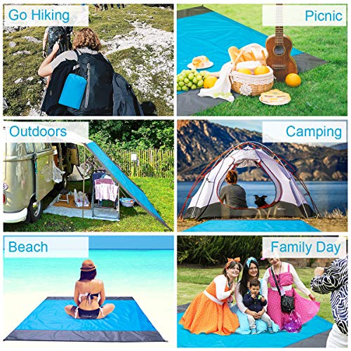 Wemk Alfombra de Playa al Aire Libre 210X200CM Anti-Arena y IPX8 Certificado a Prueba de Agua, Alfombras de Picnic con 2 Fundas Impermeables para Teléfonos Móviles y 4 Estaca Fijo para la Playa