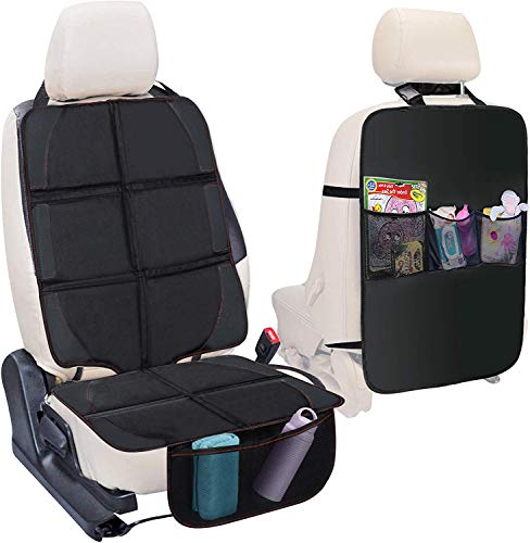 Wemk Conjunto de Protector del Asiento de Coche y Organizador de Asiento, Extra Largo, Universal Cubierta de Asientos de Coche de Bebé y Mascota, Material Impermeable y Diseño Antideslizante