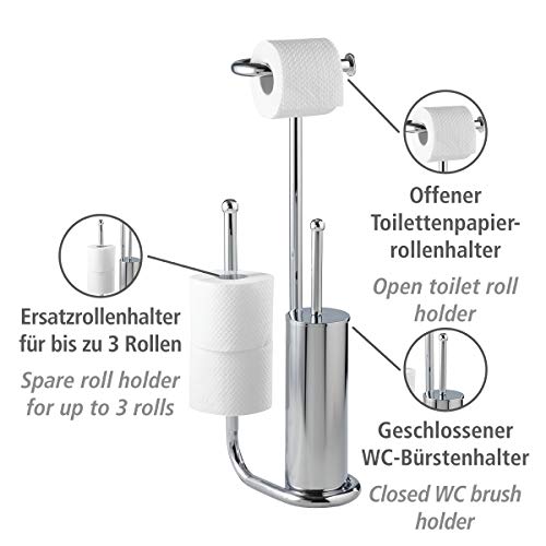 Wenko 18730100 Universalo - Dispensador y soporte de rollos de papel higiénico para baño (23 x 62,5 x 20 cm), cromo