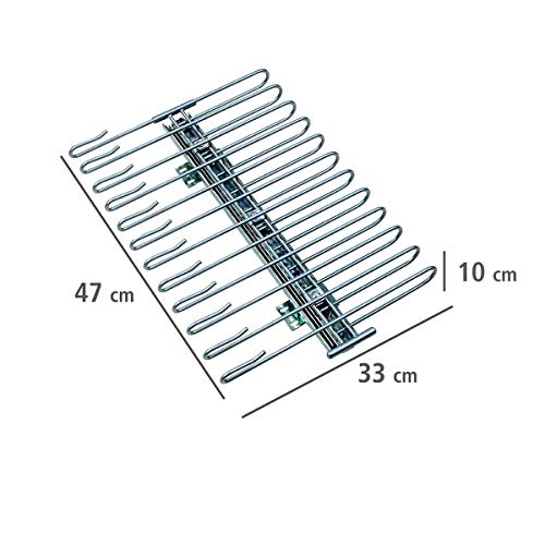 WENKO 5971100 Percha para pantalones con corredera para armario - para 12 pantalones, riel de corredera desmontable, Metal cromado, 33 x 10 x 47 cm, Plata brillante