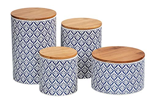 Wenko Lorca - Caja de almacenaje con tapa de bambú, azul, 0,45 litre