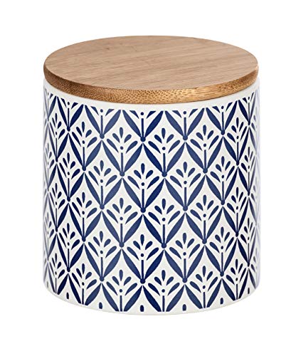 Wenko Lorca - Caja de almacenaje con tapa de bambú, azul, 0,45 litre
