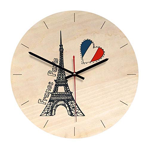 WENSENTE Reloj de Pared Redondo de Madera de 11 Pulgadas Famoso Reloj de Pared Retro Arquitectura patrón Pantalla de Aguja de Movimiento silencioso sin números C China