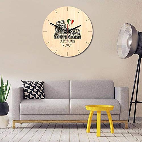 WENSENTE Reloj de Pared Redondo de Madera de 11 Pulgadas Famoso Reloj de Pared Retro Arquitectura patrón Pantalla de Aguja de Movimiento silencioso sin números C China
