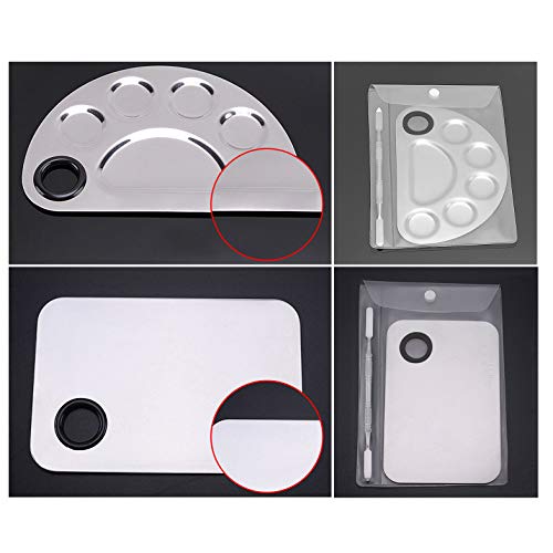 Wenxiaw Paleta Mezclar Maquillaje Paleta de Maquillaje de Acero Inoxidable Paleta de Mezcla de Maquillaje 2 Tipos para Sombra de Ojos, Pestañas, Lápices Labiales, Arte de Uñas (Plata)