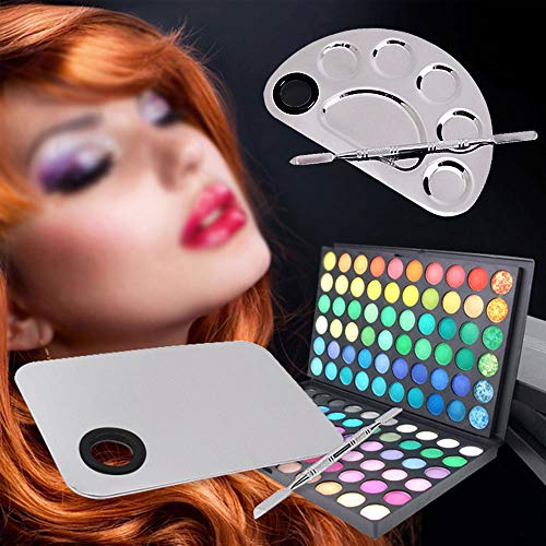 Wenxiaw Paleta Mezclar Maquillaje Paleta de Maquillaje de Acero Inoxidable Paleta de Mezcla de Maquillaje 2 Tipos para Sombra de Ojos, Pestañas, Lápices Labiales, Arte de Uñas (Plata)