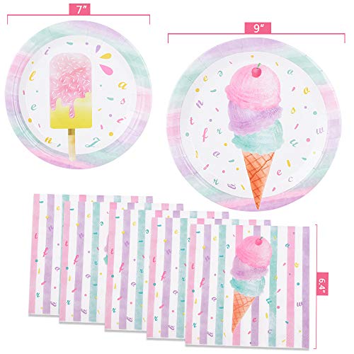 WERNNSAI Helado Servilletas de Platos y Taza - Helado y Paleta de Hielo Tema Suministros para la Fiesta para Chicas Cumpleaños Desechable Vajilla Vajilla Postre Platos Servilletas 16 Invitados 64 PCS