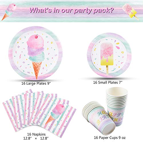 WERNNSAI Helado Servilletas de Platos y Taza - Helado y Paleta de Hielo Tema Suministros para la Fiesta para Chicas Cumpleaños Desechable Vajilla Vajilla Postre Platos Servilletas 16 Invitados 64 PCS