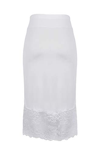 Westkun Largo Enagua Satén de Encaje Gasa Falda Extender Mitad Slip Media combinación Camisón para Mujer - Antiestática -61cm a 81cm Talla XS S M L XL XXL
