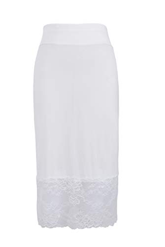 Westkun Largo Enagua Satén de Encaje Gasa Falda Extender Mitad Slip Media combinación Camisón para Mujer - Antiestática -61cm a 81cm Talla XS S M L XL XXL