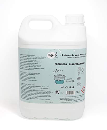 WETKUBE Cleaner - 5 litros, Detergente para Neoprenos, cuida, Limpia, desinfecta, Elimina Sal y Cloro, Mantiene Elasticidad, con ácido láctico y Olor a Fresco.