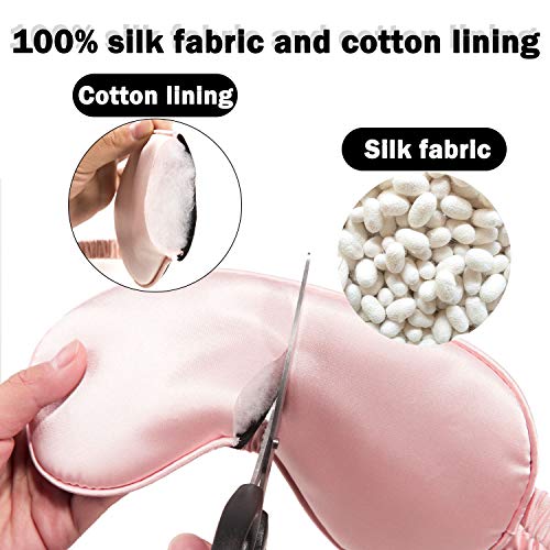 Whaline 2 Pcs Máscara de Seda para Dormir con Tapones para los Oídos y Correa Elástica, Cubierta para Ojos Suave y Lisa para Hombres y Mujeres, para Dormir por la Noche, Viajes, Siesta (Rosa y Negro)