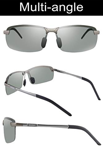 WHCREAT Gafas De Sol Polarizadas Fotocromáticas Para Hombre Para Conducir Deporte Al Aire Libre con Bastidor AL-MG Ultraligero - Metálico Gris Marco Gris Lente