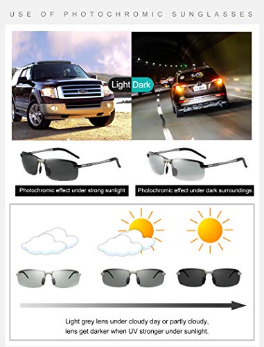 WHCREAT Gafas De Sol Polarizadas Fotocromáticas Para Hombre Para Conducir Deporte Al Aire Libre con Bastidor AL-MG Ultraligero - Metálico Gris Marco Gris Lente
