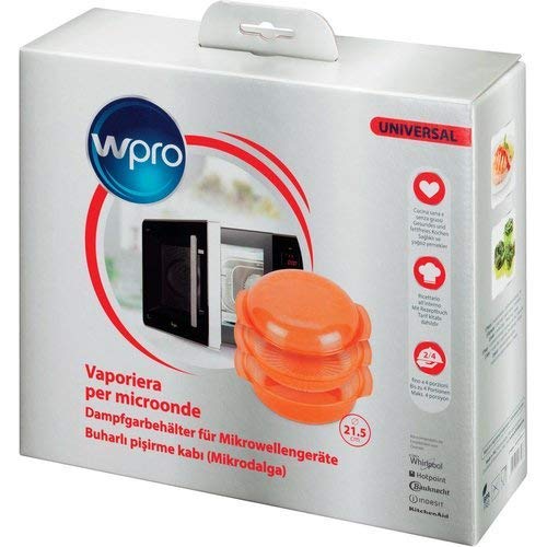 Whirlpool STM004, Recipiente para Cocinar al Vapor en el Microondas, Redondo, 1,5 Litros, Naranja
