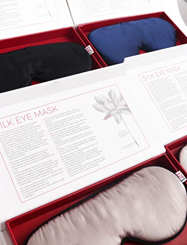 White Lotus Anti Aging - Antifaz de Seda Para Dormir 100% Seda Mulberry Antiarrugas, Antiojeras y Ojos Hinchados/Completa Oscuridad Para Sueño Reparador en Lujosa Caja de Regalo para Hombre y Mujer