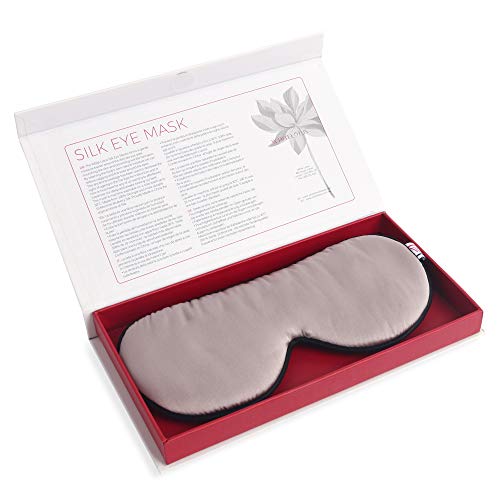 White Lotus Anti Aging - Antifaz de Seda Para Dormir 100% Seda Mulberry Antiarrugas, Antiojeras y Ojos Hinchados/Completa Oscuridad Para Sueño Reparador en Lujosa Caja de Regalo para Hombre y Mujer