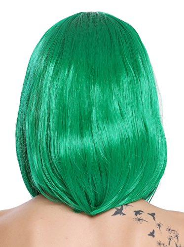 WIG ME UP- 0073-3-PC18 Peluca Mujer Carnaval Halloween Disco Party Corto Longbob Bob Flequillo Verde