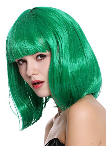 WIG ME UP- 0073-3-PC18 Peluca Mujer Carnaval Halloween Disco Party Corto Longbob Bob Flequillo Verde
