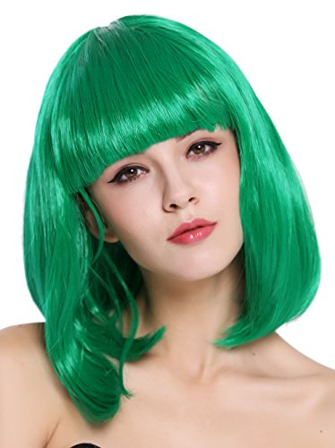 WIG ME UP- 0073-3-PC18 Peluca Mujer Carnaval Halloween Disco Party Corto Longbob Bob Flequillo Verde