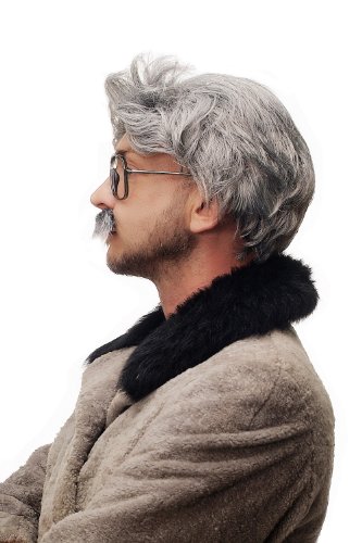 WIG ME UP- 4129-P103-68A Peluca y Bigote Gris Carnaval Halloween Einstein Abuelo, Viejo, científico Loco, Mad Scientist, Profesor