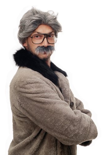 WIG ME UP- 4129-P103-68A Peluca y Bigote Gris Carnaval Halloween Einstein Abuelo, Viejo, científico Loco, Mad Scientist, Profesor