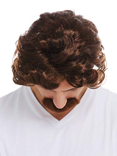 WIG ME UP- 7090-FR33A Peluca Carnaval Halloween Hombres Bigote los años 70 Retro policía Abuelo Casta Rojizo