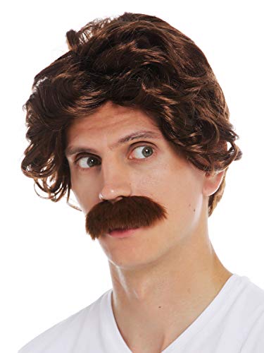 WIG ME UP- 7090-FR33A Peluca Carnaval Halloween Hombres Bigote los años 70 Retro policía Abuelo Casta Rojizo