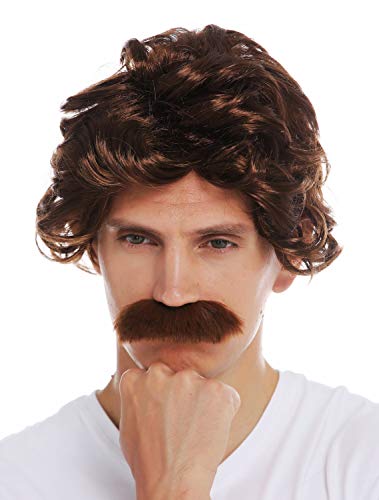 WIG ME UP- 7090-FR33A Peluca Carnaval Halloween Hombres Bigote los años 70 Retro policía Abuelo Casta Rojizo