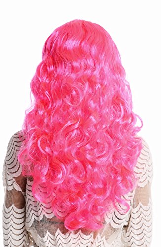 WIG ME UP- 91249-PC5 Peluca Mujer Halloween Carnaval Muy Largo Rizado rizos voluminoso Raya Partido Fucsia Rosa