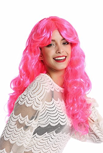 WIG ME UP- 91249-PC5 Peluca Mujer Halloween Carnaval Muy Largo Rizado rizos voluminoso Raya Partido Fucsia Rosa