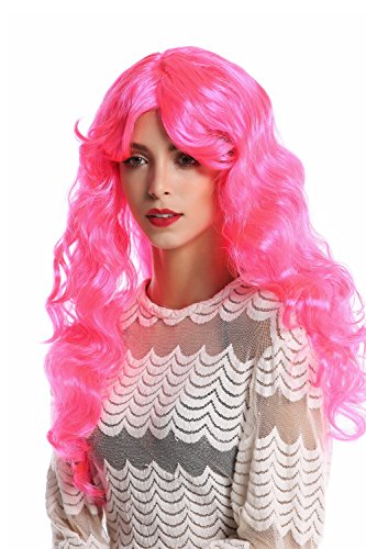 WIG ME UP- 91249-PC5 Peluca Mujer Halloween Carnaval Muy Largo Rizado rizos voluminoso Raya Partido Fucsia Rosa