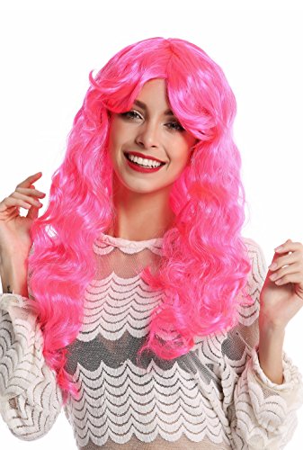 WIG ME UP- 91249-PC5 Peluca Mujer Halloween Carnaval Muy Largo Rizado rizos voluminoso Raya Partido Fucsia Rosa