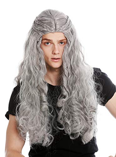 WIG ME UP - 91323-ZA68E Peluca Mujer Pelo Muy Largo Ondulado Trenzado Raya en Medio Romanticismo Cuento Princesa Hippie Gris