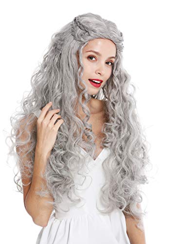 WIG ME UP - 91323-ZA68E Peluca Mujer Pelo Muy Largo Ondulado Trenzado Raya en Medio Romanticismo Cuento Princesa Hippie Gris