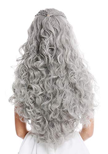WIG ME UP - 91323-ZA68E Peluca Mujer Pelo Muy Largo Ondulado Trenzado Raya en Medio Romanticismo Cuento Princesa Hippie Gris