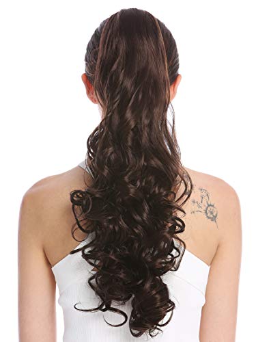 WIG ME UP- DM44-V-6 extensión de pelo coleta larga rizos look mojado pelo teñido color marrón 55 cm