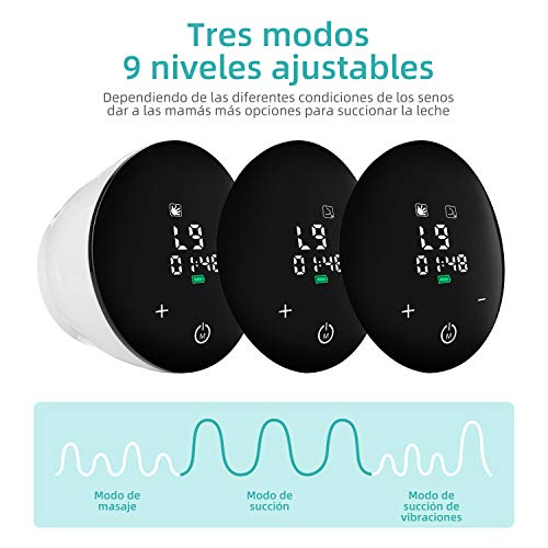 WilBee Sacaleches Eléctrico, Extractor de Leche Materna Portátil y Recargable con 3 Modos y 9 Niveles de Succión de Leche Materna, Pantalla LCD de Táctil Sensible, Sin BPA