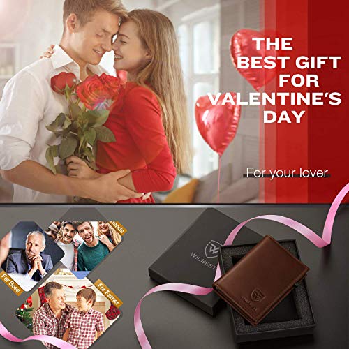 Wilbest® Tarjetero Hombre, Cartera RFID- Cera de Aceite de Capa Superior de Piel de Vaca, Tipo de Empuje de Mano - 10 x 7.3 x 2 cm, 9 Tarjetas, Dinero Plegable (Marrón)