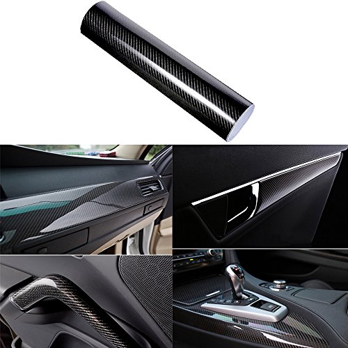 Wilktop Lámina de 5D Carbono, Lámina de Coche de Vinilo Adhesivo Acabado Alta Brillante Fibra de Carbono 5D Automóvil de Lámina de Coche de 0.16mm (152 x 50cm) Negro
