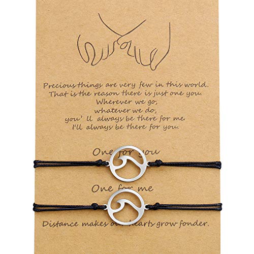 WILLBOND 2 Regalos Pulseras de Coincidente Significado Distancia Promesa Amistad Hecho a Mano para Mejor Amigo Pareja Niña Amante, Pulseras de Cordón Ajustables con 1 Tarjeta de Deseo (Ola)
