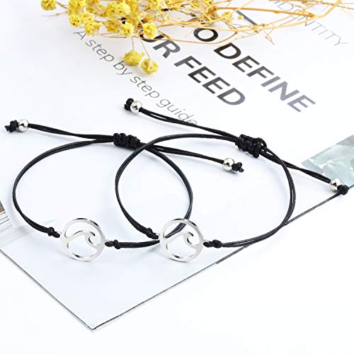 WILLBOND 2 Regalos Pulseras de Coincidente Significado Distancia Promesa Amistad Hecho a Mano para Mejor Amigo Pareja Niña Amante, Pulseras de Cordón Ajustables con 1 Tarjeta de Deseo (Ola)