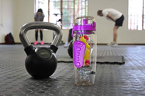 willceal Infusor de Frutas Botella de Agua de 32 oz,Durable con Bola de Gel de Hielo Desmontable, Grande - Tritan Libre de BPA, Tapa abatible, diseño a Prueba de Fugas - Deportes, Camping (Púrpura)
