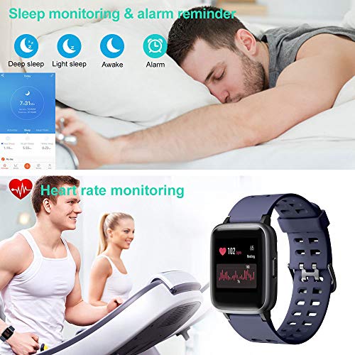 Willful Smartwatch Impermeable Reloj Inteligente con Pulsómetro, Pulsera Inteligente para Deporte con Cronómetro, Podómetro. Smartwatch Hombre Mujer para Android iOS Xiaomi Huawei iPhone(Azul)