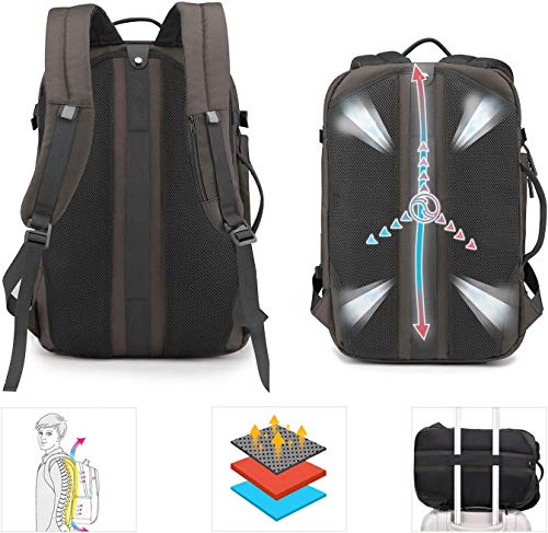 Wind Took Mochila para Portatíl 17 Pulgadas Equipaje de Mano Mochila Viaje Grande Impermeable Poliéster + PU Multifuncional para Trabajo/Vacacinones/Colegio/Viaja de Negocios/Marrón
