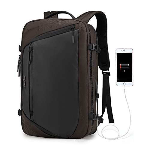 Wind Took Mochila para Portatíl 17 Pulgadas Equipaje de Mano Mochila Viaje Grande Impermeable Poliéster + PU Multifuncional para Trabajo/Vacacinones/Colegio/Viaja de Negocios/Marrón