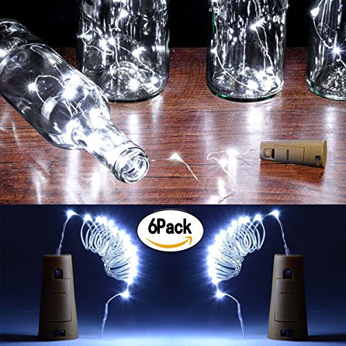 Wine Bottle Lights with Cork,6.6ft 20 LEDs Cork Lights for Bottle 6 Pack,Copper Wire Bottle Lights for DIY, Party, Decor, Christmas, Halloween,Wedding(Cool White)
