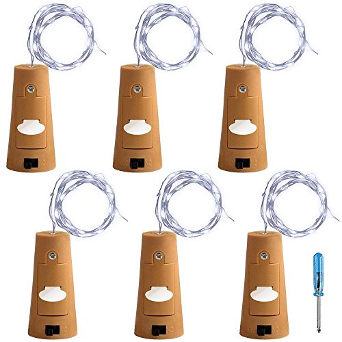 Wine Bottle Lights with Cork,6.6ft 20 LEDs Cork Lights for Bottle 6 Pack,Copper Wire Bottle Lights for DIY, Party, Decor, Christmas, Halloween,Wedding(Cool White)